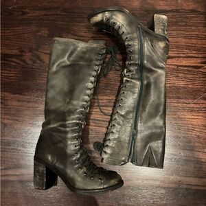 Women's Black Lace-Up Knee-High Boots